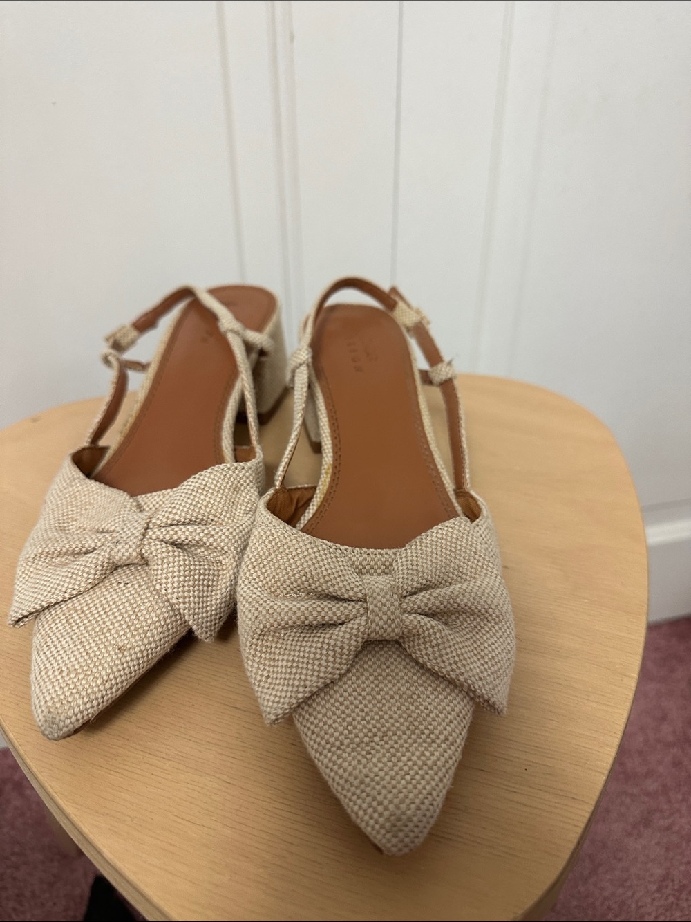 ASOS Beige Textured Pointed Slingback Flats with Bow Accent